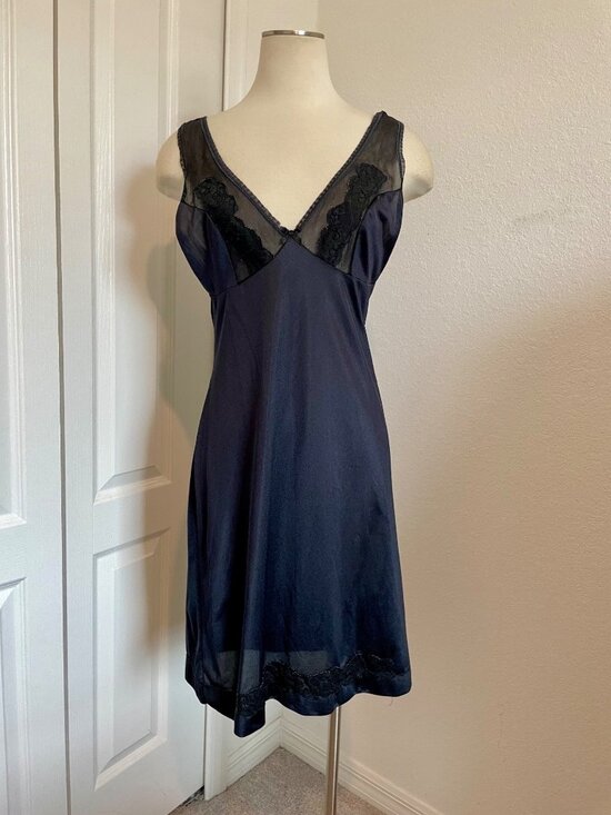 Vintage Other - Vintage Black Lace and Sheer Mini Slip Dress Size 38